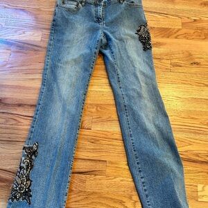 INC International Concepts Blue Wide-Leg Jeans with Black Embellishment